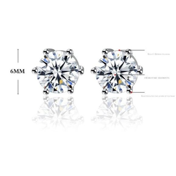 NEW Simple Silver Six Claw AAA Earrings - Picture 3 of 4